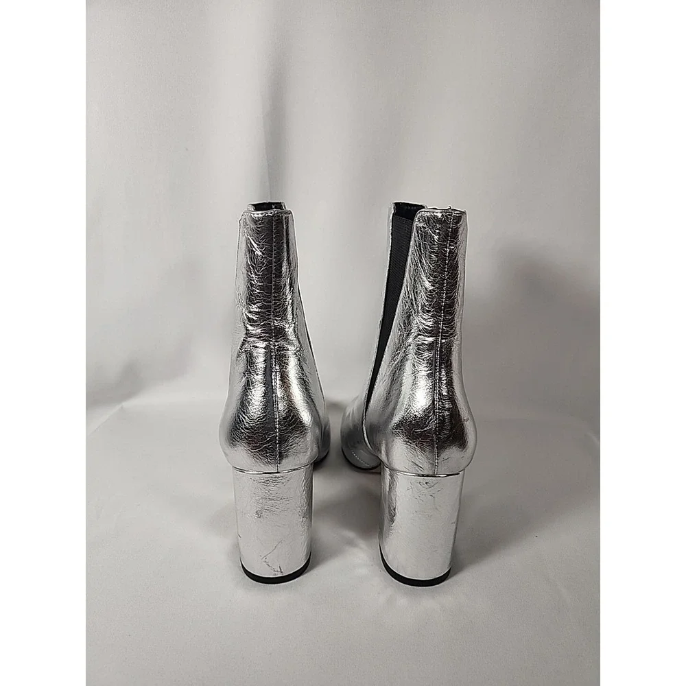 REBECCA MINKOFF Silver Serena Block Heel Slip On Leather Chelsea Booties Women 6